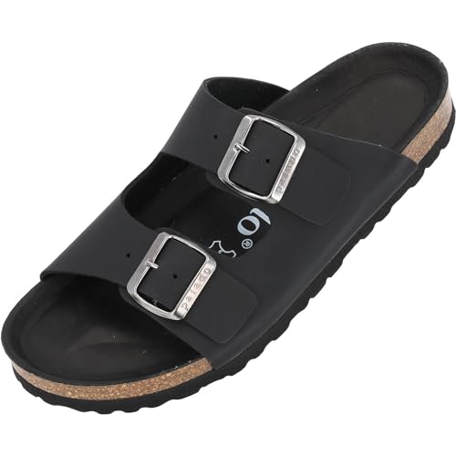 Palado Pantoletten Damen Korfu Oiled Premium Leather - modische Sandalen Made in Spain - bequeme Hausschuhe - modische Sommerschuhe Schwarz UK6 - EU39 von Palado