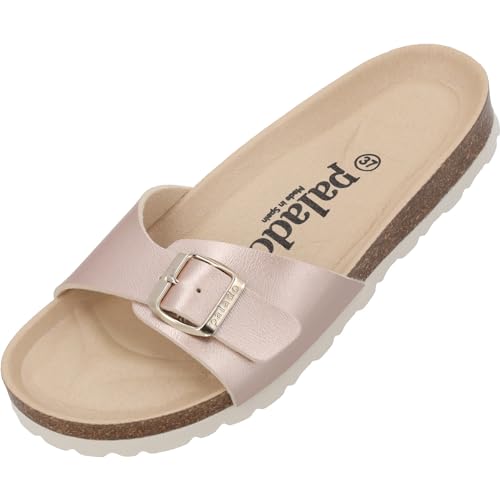 Palado Pantoletten Damen Malta BE Metallic – gefertigt aus pflegeleichtem, metallisch glänzendem Material – helle Veloursleder-Decksohle – eleganter Look – Weichfußbett Rosegold UK8 - EU41 von Palado