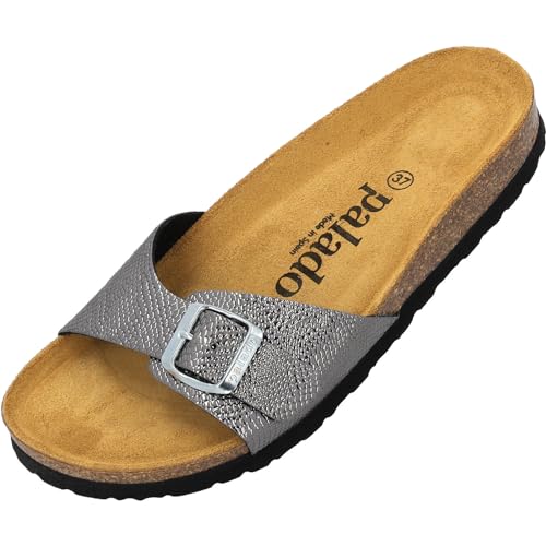 Palado Damen Pantoletten Malta - elegante Sandalen mit verstellbarem Riemen - Hausschuhe für Frauen mit Kork-Fussbett - Sandaletten mit Natur Leder-Laufsohle Python antra Palado 37 EU von Palado