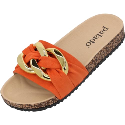 Palado Damen Pantoletten Mules Geofo - Plateau mit Stoff - Elegante Hausschuhe für Frauen - modische Sommerschuhe Orange UK3,5 - EU36 von Palado