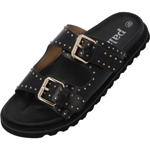 Palado Damen Pantoletten Ubud - Sandalen mit schwarzem Fussbett - Hausschuhe mit Glitzern - bequeme modische Schuhe Schwarz UK6 - EU39 von Palado