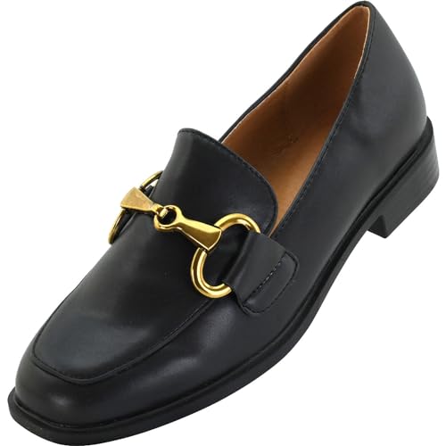 Palado Loafer Damen Nyliss – elegante Halbschuhe im zeitlosen Design - Slipper mit Goldschnalle - Sommerschuhe - modisch und bequem Schwarz UK3,5 - EU36 von Palado