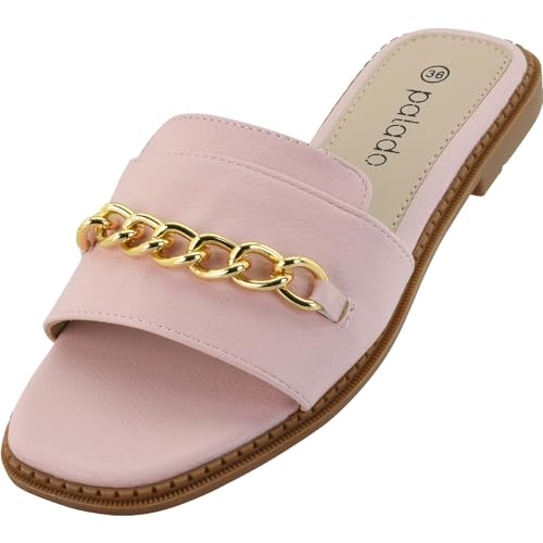 Palado Damen Sandale Pekiz - elegante sling back Wedges für Frauen - bequeme Open Schuhe - modische Espadrilles extra flach mit Kette pink 40 EU von Palado