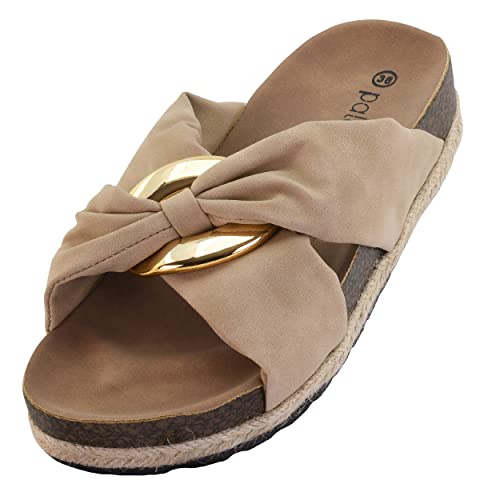 Palado Damen Sandalen Bandi - elegante sling back Wedges für Frauen - bequeme Open Schuhe - modische Espadrilles mit eleganter Schnalle Beige 36 EU von Palado