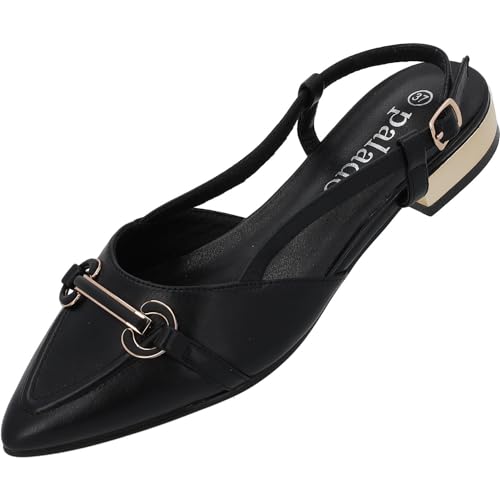Palado Slingbacks Damen Edef – edle Sabots mit Metallverzierung - modische Sommerschuhe - elegante schuhe - vielseitig kombinierbar Schwarz UK5,5 - EU38 von Palado