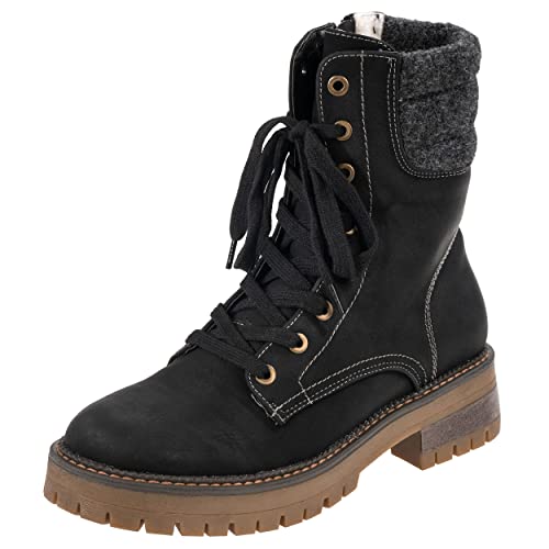 Palado Damen Schnürstiefel Lipsi mit höherem Schaft - warm gefütterte Stiefeletten aus Kunstleder mit Reißverschluss - Winterstiefel mit Absatz schwarz 36 EU von Palado