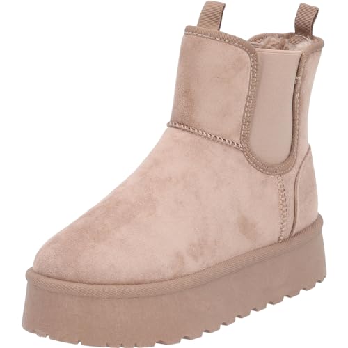 Palado Damen Winterschuhe Gallo - gefütterte Schneestiefel - bequeme Stiefeletten für Frauen - plateau Schlupfstiefel - elegante snowboots Beige UK4,5 - EU37 von Palado