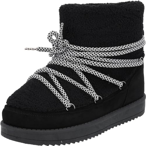 Palado Damen Winterschuhe Tigrias - gefütterte Schneestiefel - bequeme Stiefeletten für Frauen - plateau Schlupfstiefel - elegante snowboots Schwarz UK4,5 - EU37 von Palado