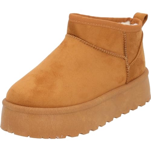 Palado Damen Winterschuhe Zembra - gefütterte Schneestiefel - bequeme Stiefeletten für Frauen - flache Schlupfstiefel - elegante snowboots -modische Winterstiefel Braun UK3,5 - EU36 von Palado