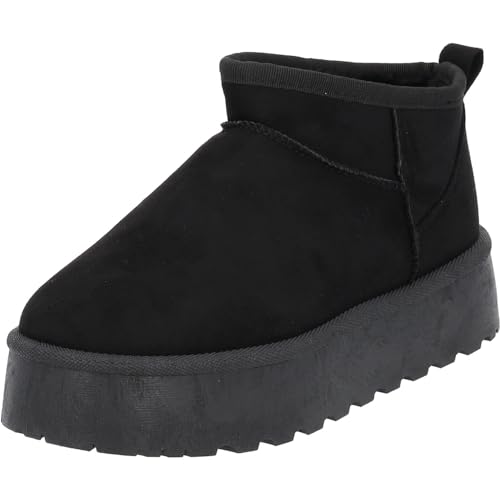 Palado Damen Winterschuhe Zembra - gefütterte Schneestiefel - bequeme Stiefeletten für Frauen - flache Schlupfstiefel - elegante snowboots -modische Winterstiefel Schwarz UK3,5 - EU36 von Palado