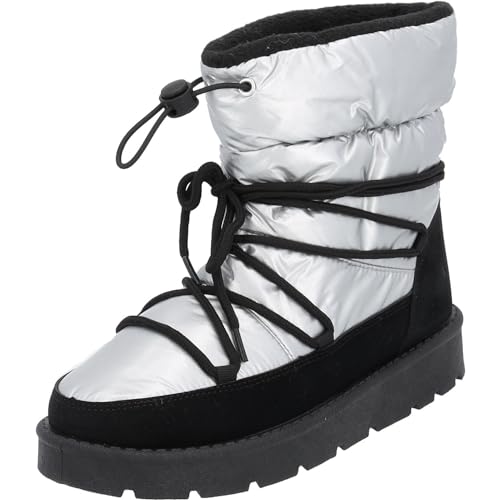 Palado Damen Winterstiefel Koufonisi - Schneestiefel für Frauen - elegante Winterschuhe mit Schnellschnürsystem - bequeme Stiefeletten - modische snowboots silver metalic UK4,5 - EU37 von Palado