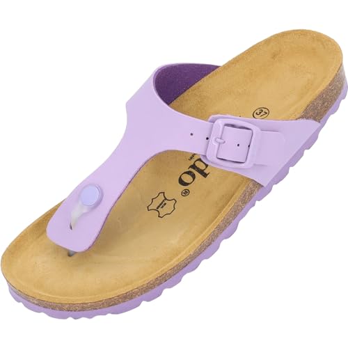 Palado Damen Zehentrenner Kos - Modische Pantoletten mit Natur Kork-Fussbett - Frauen Schuhe mit Sohle aus feinstem Veloursleder - angenehme Sandalen Basic Matt 78 flieder 40 EU von Palado