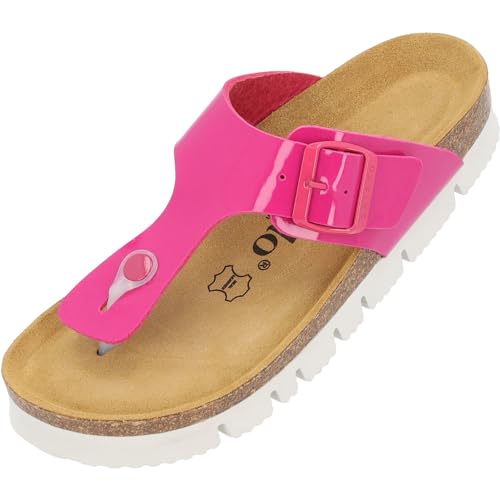 Palado Damen Zehentrenner Plateau Lack Kos - Modische Pantoletten mit Natur Kork-Fussbett - Frauen Hausschuhe mit Sohle aus feinstem Veloursleder - Bequeme Sandalen Pink UK3,5 - EU36 von Palado