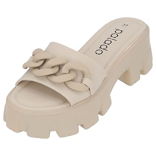 Palado Damen Plateau Pantoletten Graqi - Bequeme Sommerschuhe - modische Schuhe mit Absatz - Elegante Hausschuhe für Frauen - hohe angenehme Sandalen beige UK6 - EU39 von Palado