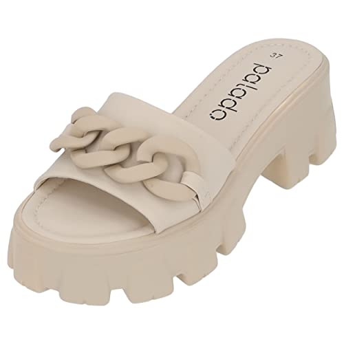 Palado Damen Plateau Pantoletten Graqi - Bequeme Sommerschuhe - modische Schuhe mit Absatz - Elegante Hausschuhe für Frauen - hohe angenehme Sandalen beige UK8 - EU41 von Palado