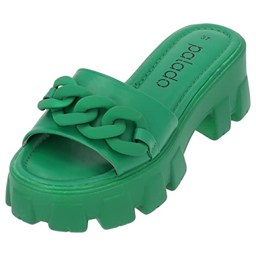 Palado Damen Plateau Pantoletten Graqi - Bequeme Sommerschuhe - modische Schuhe mit Absatz - Elegante Hausschuhe für Frauen - hohe angenehme Sandalen grün UK7 - EU40 von Palado