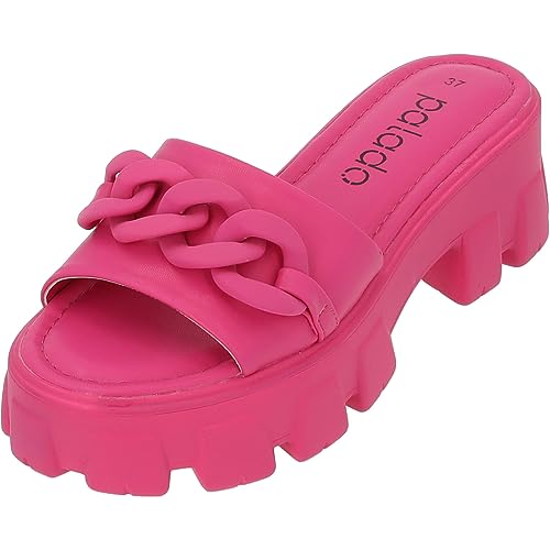 Palado Damen Plateau Pantoletten Graqi - Bequeme Sommerschuhe - modische Schuhe mit Absatz - Elegante Hausschuhe für Frauen - hohe angenehme Sandalen pink UK6 - EU39 von Palado