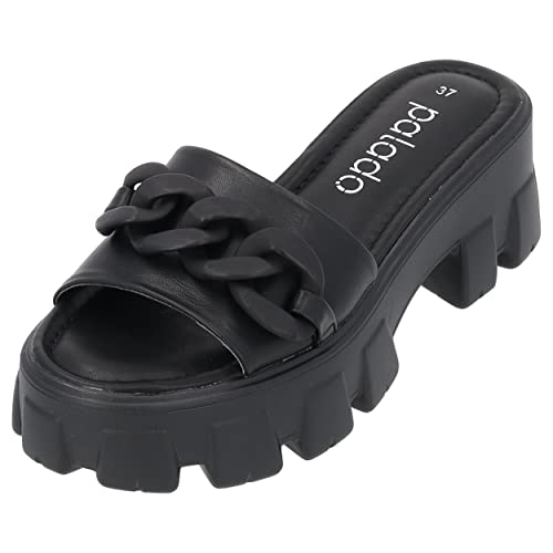 Palado Damen plateau Pantoletten Graqi - bequeme Sommerschuhe - modische Schuhe mit Absatz - elegante Hausschuhe für Frauen - hohe angenehme Sandalen schwarz UK9 - EU42 von Palado