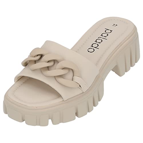 Palado Damen plateau Pantoletten Quinn- bequeme Sommerschuhe - modische Schuhe mit Absatz - elegante Hausschuhe für Frauen - hohe angenehme Sandalen beige UK8 - EU41 von Palado