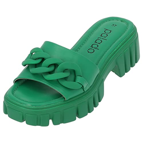 Palado Damen plateau Pantoletten Quinn- bequeme Sommerschuhe - modische Schuhe mit Absatz - elegante Hausschuhe für Frauen - hohe angenehme Sandalen grün UK7 - EU40 von Palado