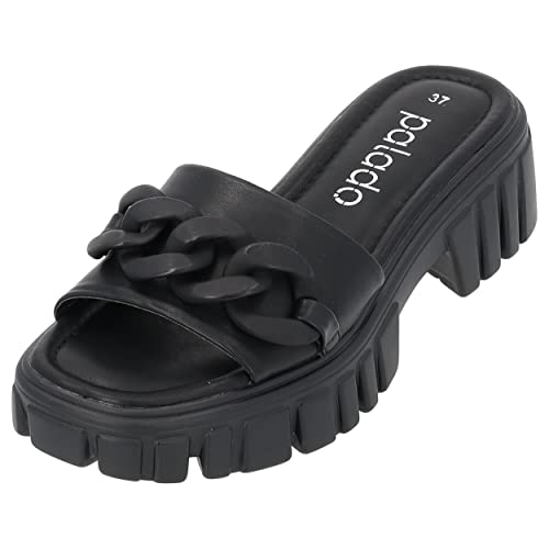 Palado Damen Plateau Pantoletten Quinn- Bequeme Sommerschuhe - modische Schuhe mit Absatz - Elegante Hausschuhe für Frauen - hohe angenehme Sandalen schwarz UK7 - EU40 von Palado