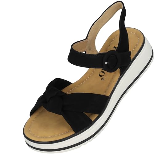 Palado Ebelli Damen Keilsandalen - modische Sandaletten mit Absatz - Elegante Sandalen für Frauen - bequeme Plateau Schuhe Schwarz UK5,5 - EU38 von Palado