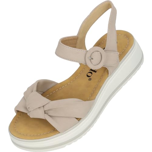 Palado Ebelli Damen Keilsandalen - modische Sandaletten mit Absatz - Elegante Sandalen für Frauen - Bequeme Plateau Schuhe Beige UK4,5 - EU37 von Palado
