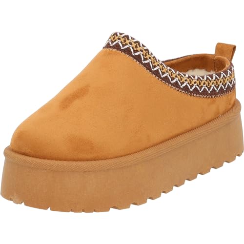Palado Hausschuhe Damen Asinara – kuschelig warm gefütterte Pantoffeln - bequeme Schlupfschuhe für Zuhause Basic Tan UK8 - EU41 von Palado