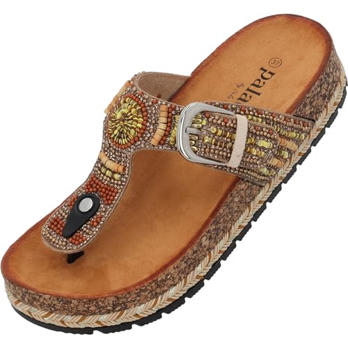 Palado Zehentrenner Damen Ikoh by Sila Sahin - elegante Sandalen - bequeme Pantoletten - modische Sommerschuhe Tan UK5,5 - EU38 von Palado