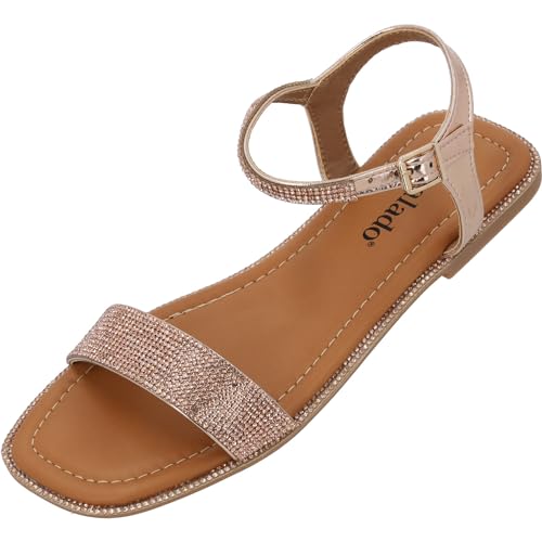 Palado Isolea by Sila Sahin Sandalen Damen - Hausschuhe mit Natur Kork-Fussbett - bequeme Sandalen - Zweiriemer Bronze UK5,5 - EU38 von Palado