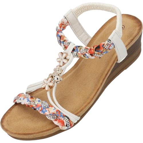 Palado Keilsandaletten Damen Isotora - modische Pantoletten - elegante Sommerschuhe - bequeme Sandaletten mit elastischen Riemen Weiß UK5,5 - EU38 von Palado