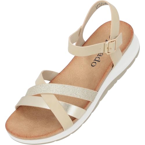 Palado Sandalen Damen Jantai - modische Pantoletten - elegante Sommerschuhe - bequeme Sandaletten mit verstellbarem Riemen Gold UK4,5 - EU37 Palado Sandalen Damen Jantai - modische Pantoletten - elegante Sommerschuhe - bequeme Sandaletten mit verstellbarem Riemen Gold UK4,5 - EU37 von Palado