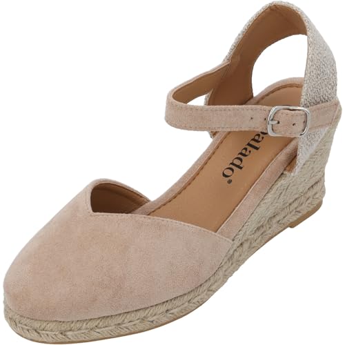 Palado Keilsandalen Damen Sathos - modische Sandaletten mit Absatz - elegante Wedges für Frauen - bequeme Plateauschuhe - stilvolle High Heels Plateau Beige UK4,5 - EU37 von Palado