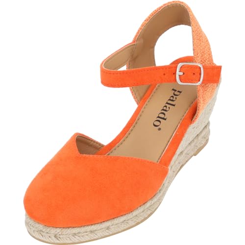 Palado Keilsandalen Damen Sathos - modische Sandaletten mit Absatz - elegante Wedges für Frauen - bequeme Plateauschuhe - stilvolle High Heels Plateau orange UK4,5 - EU37 von Palado