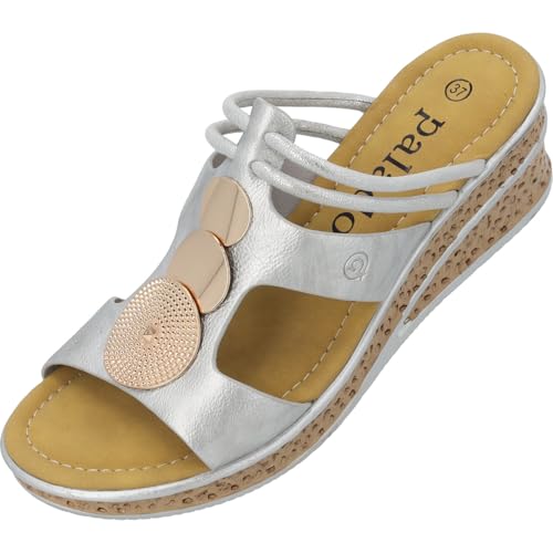 Palado Keilsandalen Damen Siolma – elegante Wedges - modische Sommerschuhe - bequeme Sandaletten mit Keilabsatz Silber UK6 - EU39 von Palado