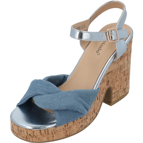 Palado Keilsandaletten Damen Evanie – modische Sandalen - elegante Sommerschuhe - bequeme Pumps mit verstellbaren Riemen lt blue/jeans UK7 - EU40 von Palado