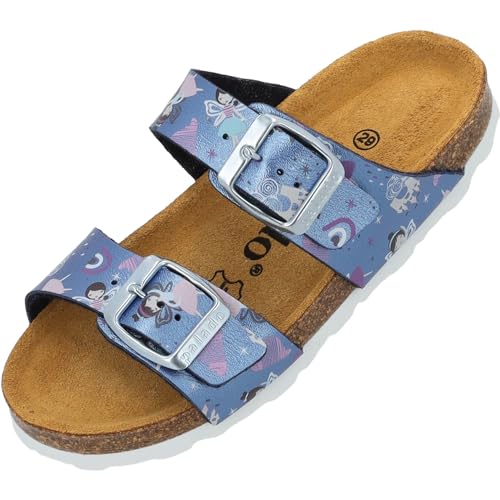 Palado Kids Samos G Print - Mädchen Sandalen mit verstellbaren Riemen - bequeme Schuhe mit Sohle aus feinstem Veloursleder - Hausschuhe mit Natur Kork-Fußbett Blau Metallic Fairy EU29 von Palado