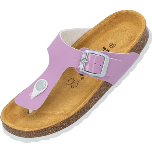 Palado Kinder Pantoletten Kos G Lack - Mädchen Sandalen mit verstellbaren Riemen - bequeme Schuhe mit Sohle aus feinstem Veloursleder - Hausschuhe mit Natur Kork-Fußbett Flieder EU33 von Palado