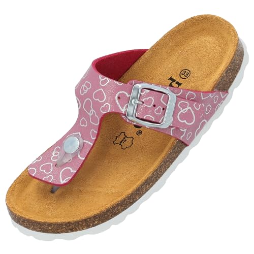 Palado Kinder Pantoletten Kos G Love - Kinder Sandalen mit verstellbaren Riemen - bequeme Schuhe mit Sohle aus feinstem Veloursleder - Hausschuhe mit Natur Kork-Fußbett Pink EU33 von Palado