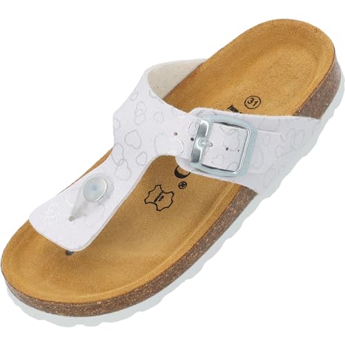 Palado Zehentrenner Mädchen Kids Kos Love - coole Sandalen Made in Spain - bequeme Hausschuhe mit Herzmuster- modische Sommerschuhe mit Kork-Fußbett Weiß EU33 von Palado