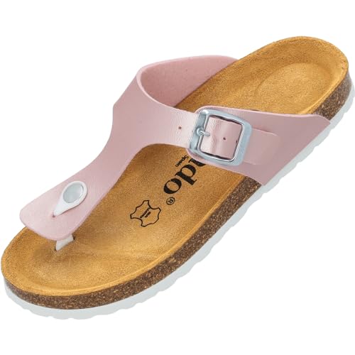 Palado Kinder Pantoletten Kos G Metallic - Mädchen Sandalen mit verstellbaren Riemen - bequeme Schuhe mit Sohle aus feinstem Veloursleder - Hausschuhe mit Natur Kork-Fußbett Rosa EU32 von Palado