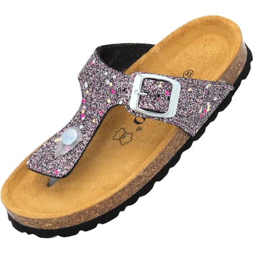 Palado Zehentrenner Mädchen Kids Kos G Glitzer – coole Sandalen - bequeme Hausschuhe mit Glitzer - modische Sommerschuhe - Pantoletten für Mädchen Violett EU35 von Palado