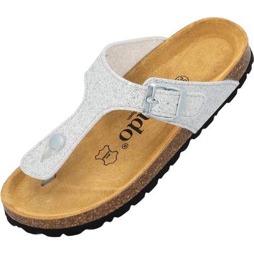 Palado Zehentrenner Mädchen Kids Kos G Glitzer – coole Sandalen - bequeme Hausschuhe mit Glitzer - modische Sommerschuhe - Pantoletten für Mädchen Weiß EU38 von Palado