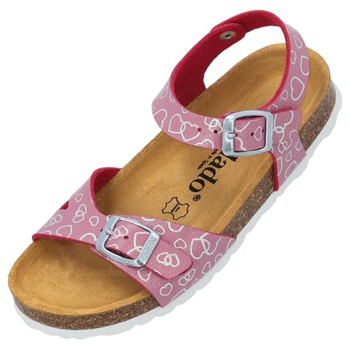 Palado Kinder Pantoletten Tarviso G Love - Mädchen Sandalen mit verstellbaren Riemen - bequeme Schuhe mit Sohle aus feinstem Veloursleder - Hausschuhe mit Natur Kork-Fußbett Pink EU30 von Palado