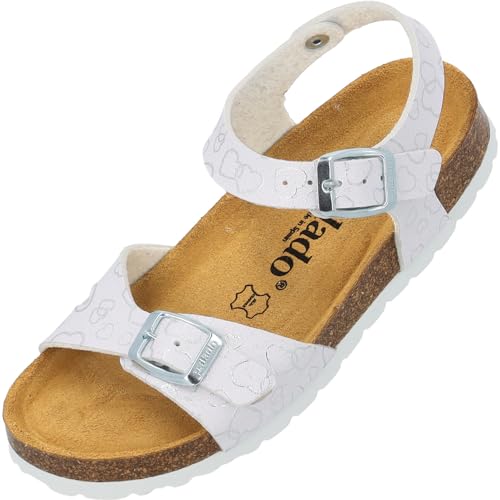 Palado Kinder Pantoletten Tarviso G Love - Mädchen Sandalen mit verstellbaren Riemen - bequeme Schuhe mit Sohle aus feinstem Veloursleder - Hausschuhe mit Natur Kork-Fußbett Weiß EU30 von Palado