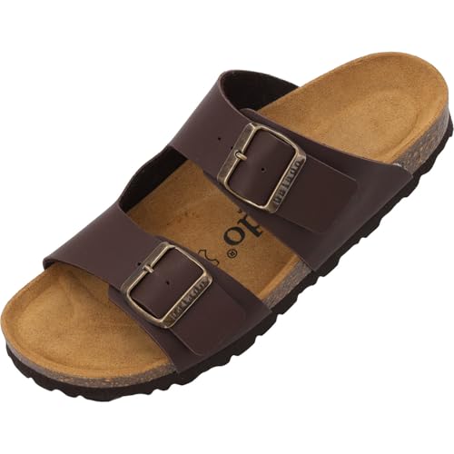 Palado Pantoletten Damen Kormos - bequeme Sandalen Made in Spain - Hausschuhe mit dämpfendem Kork-Fußbett - modische Sommerschuhe Dunkelbraun UK6 - EU39 von Palado