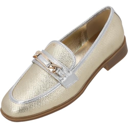 Palado Loafer Damen Nicite – modische Halbschuhe in Metallic-Optik – bequeme Sommerschuhe – vielseitig und elegant Gold Metallic UK3,5 - EU36 von Palado