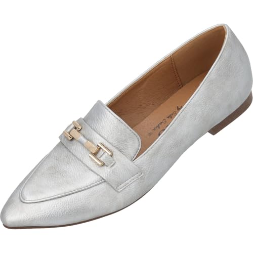Palado Loafers Damen Lixis by Sila Sahin - elegante Halbschuhe - Slipper im zeitlosen Design - Sommerschuhe - modisch und bequem Silber UK8 - EU41 Palado Loafers Damen Lixis by Sila Sahin - elegante Halbschuhe - Slipper im zeitlosen Design - Sommerschuhe - modisch und bequem Silber UK8 - EU41 von Palado