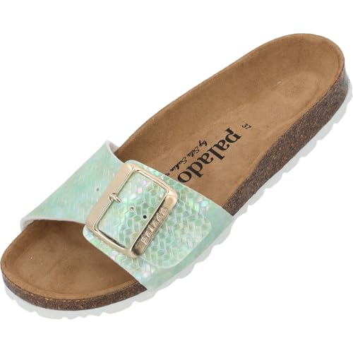 Palado Pantoletten Damen Malta EGS Aurora by Sila Sahin – elegante Sandalen Made in Spain - bequeme Hausschuhe mit Kork-Fußbett - modische Sommerschuhe Grün UK6 - EU39 von Palado