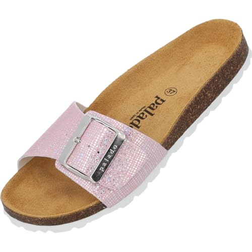 Palado Pantoletten Damen Malta EGS Grid by Sila Sahin - bequeme Sandalen Made in Spain - Hausschuhe mit Kork-Fußbett - modische Sommerschuhe Rosa UK8 - EU41 von Palado